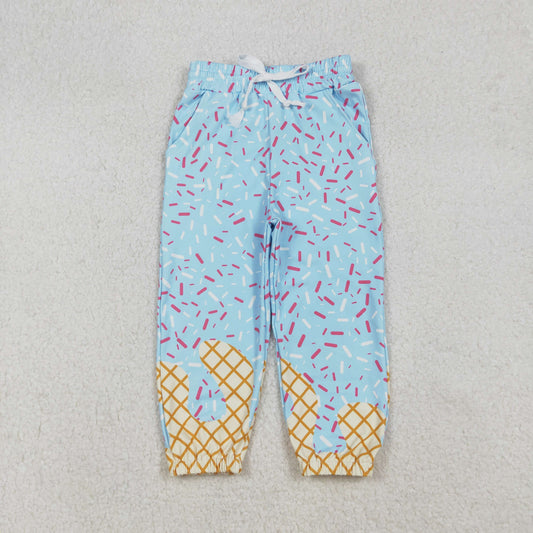 P0814 baby girls blue Ice cream waffles long Pants yoga