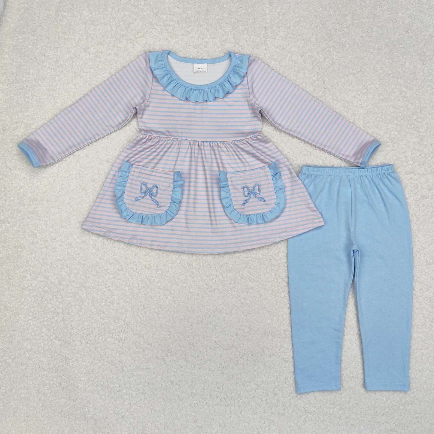 GLP1389 Girls pink blue bows outfits Embroidery