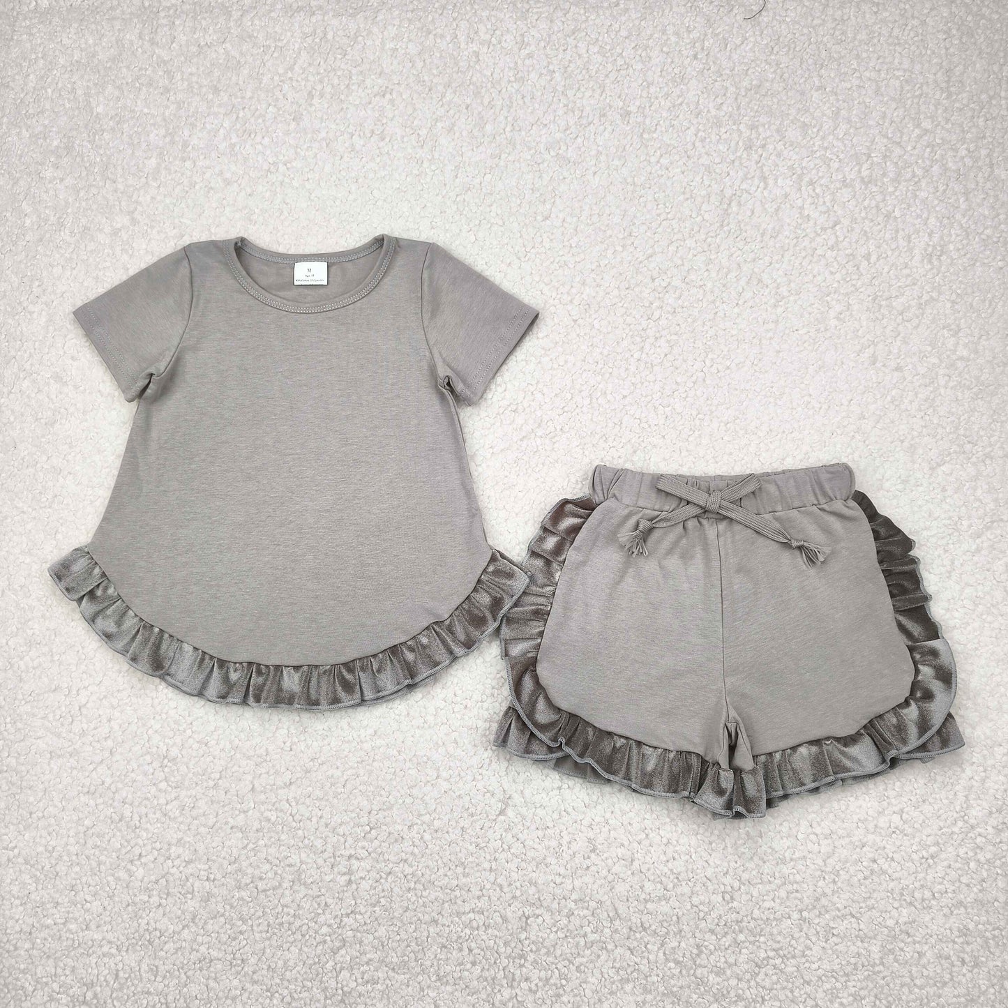 GSSO2182 baby girls grey short sleeve floral shorts outfits