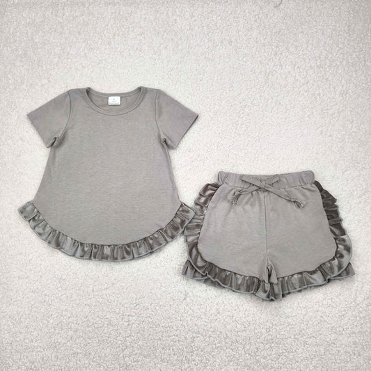 GSSO2182 baby girls grey short sleeve floral shorts outfits