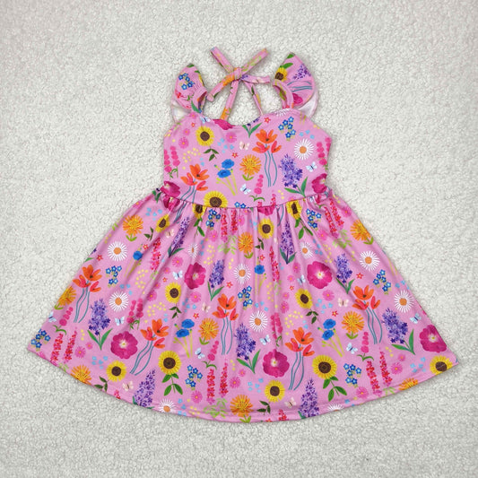 GSD2208 girls flying sleeve sunflower pink Dress