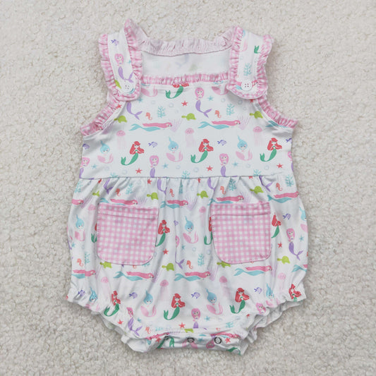 SR2880 Baby girls beauty fish pink pocket romper