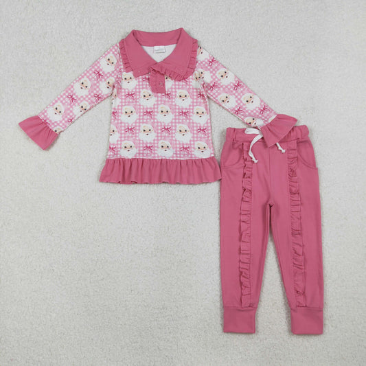 GLP2881 baby girls Christmas Santa Claus button pink checkered outfits