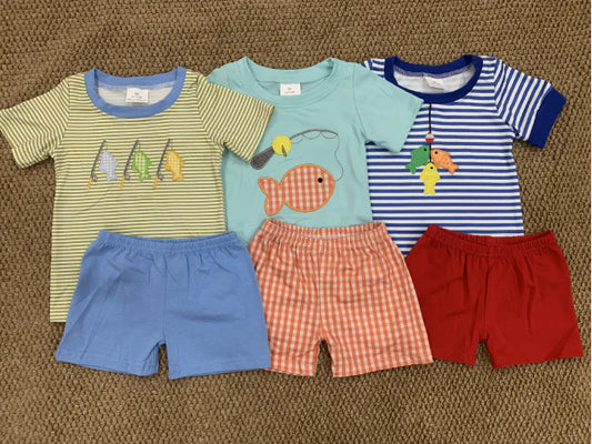 Matching Boys clothes embroidery summer Short Sleeve Shorts sets