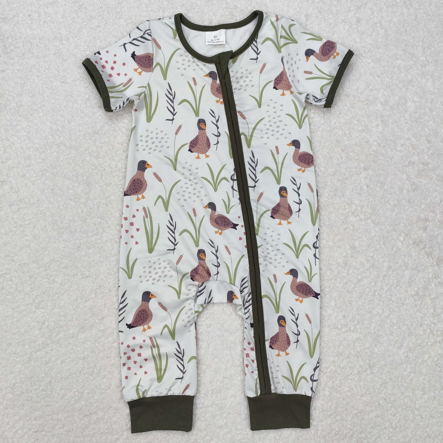 SR2086 Baby boys duck zipper romper