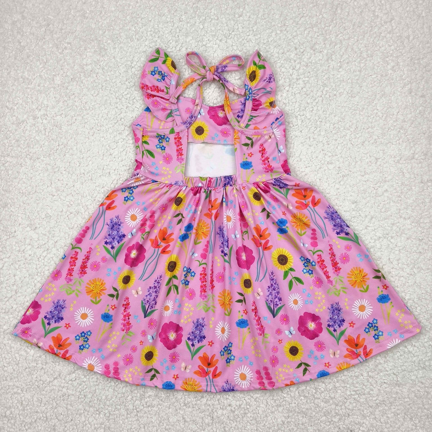 GSD2208 girls flying sleeve sunflower pink Dress