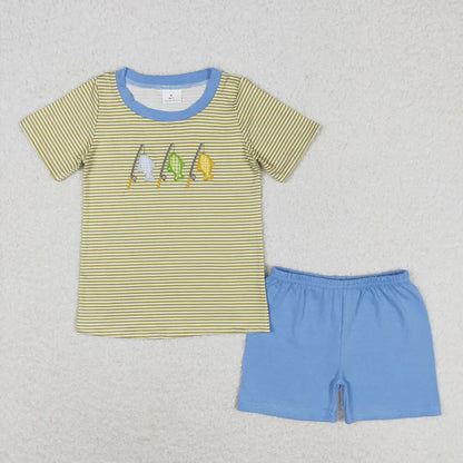 Matching Boys clothes embroidery summer Short Sleeve Shorts sets