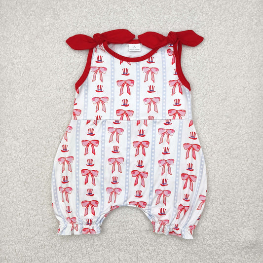 SR2765 Baby girls red flying sleeve bow romper