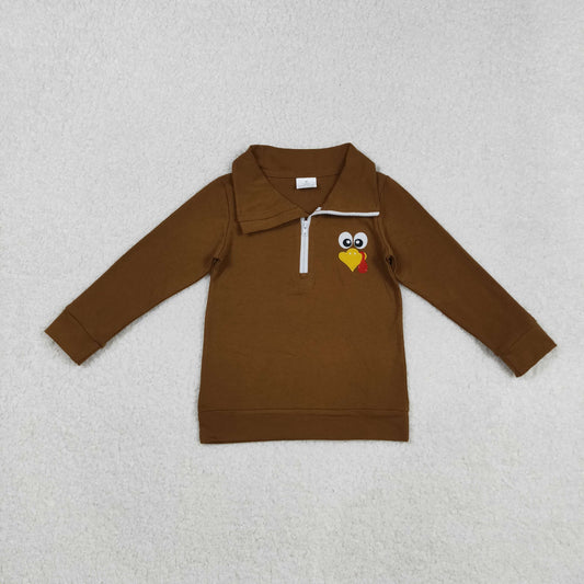 BT1265 baby boys bird brown zipper shirt top embroidery