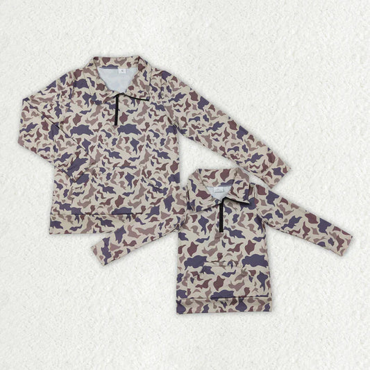 Family Matching Adult women  Baby kids camo zipper top