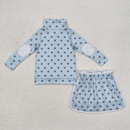 GLD0972 blue flowers zipper girl outfits