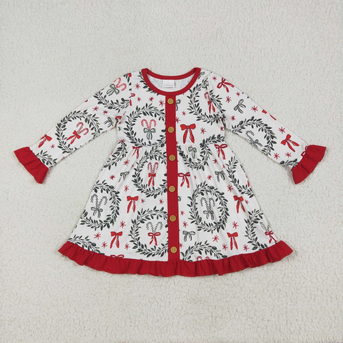 GLD1082 baby girls Christmas circle bow floral dress