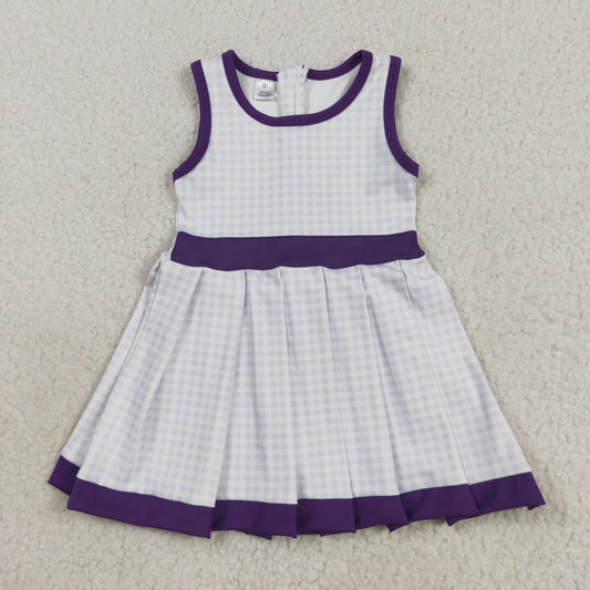 GSD2758 girls sleeveless purple checkered Dress yoga