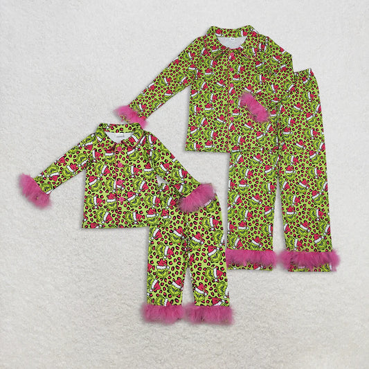 Family Matching Adult Baby girls Christmas furry green clothing pajamas