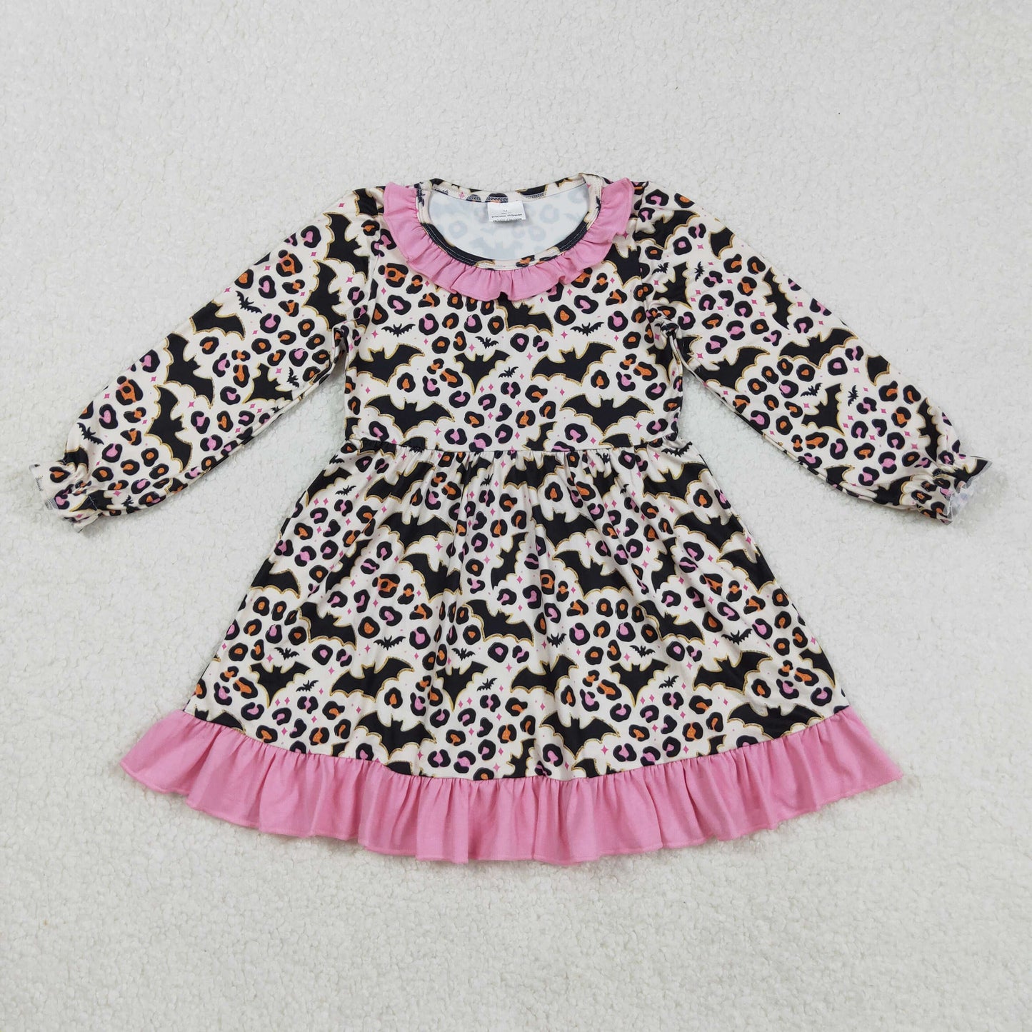 GLD1224 girls leopard long sleeve rose floral Dress