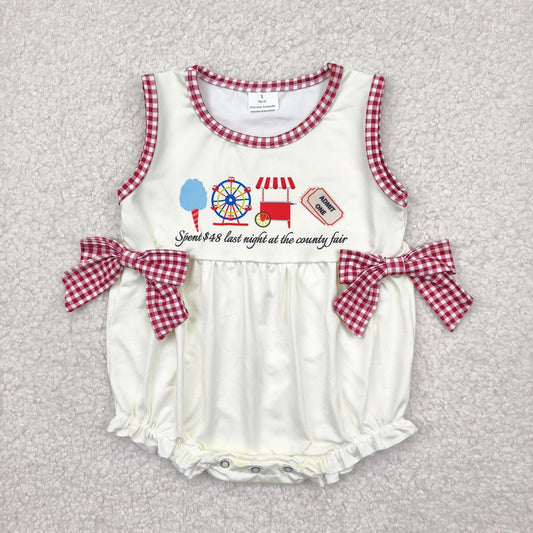 SR3037 Baby girls sleeveless red checkered bow yellow romper