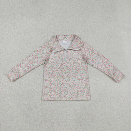 GT1145 baby girls flower pink hoodies zipper top