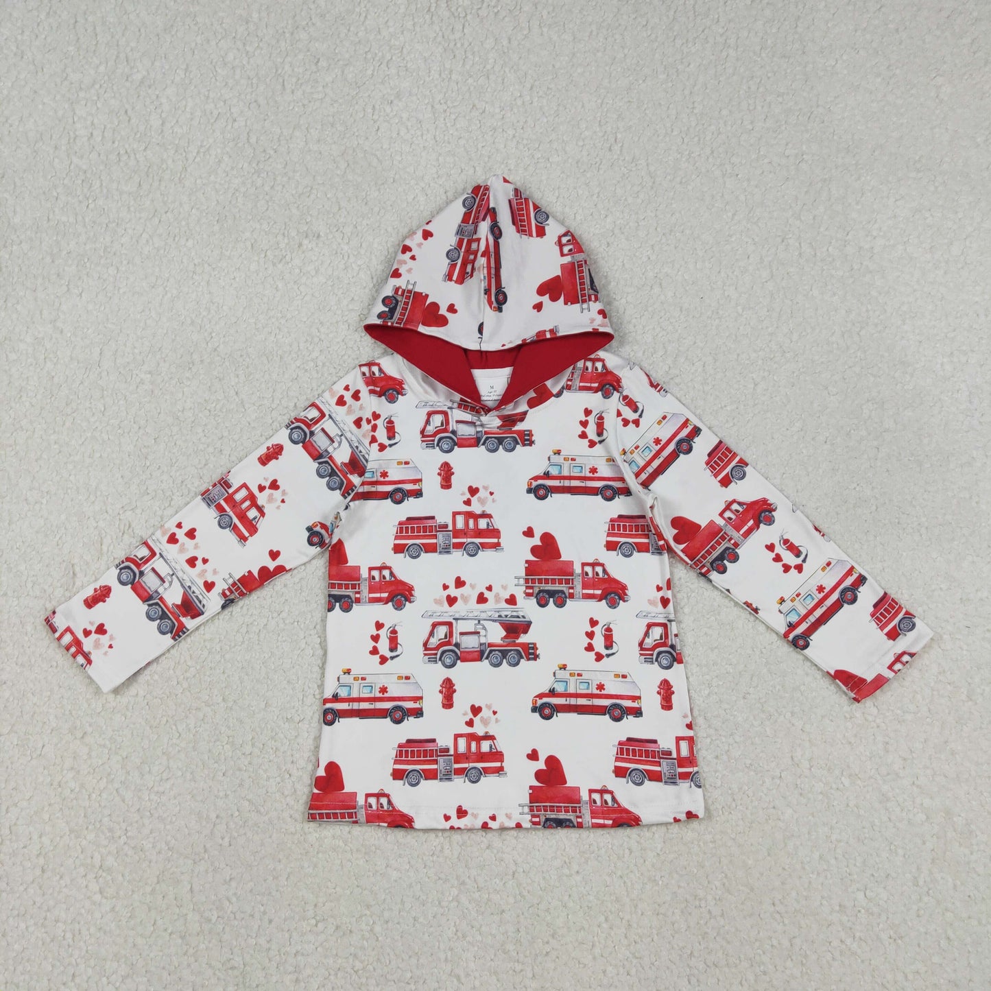 BT1512  baby boys Valentine's Fire engine long sleeve hooded top