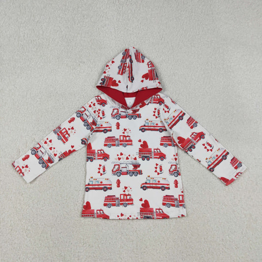 BT1512  baby boys Valentine's Fire engine long sleeve hooded top