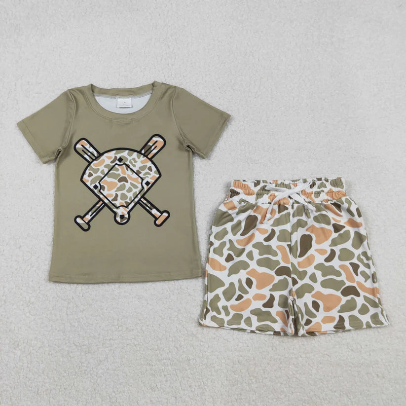 Matching Baby boys camouflage baseball short sleeves summer outfits