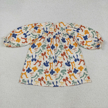 GLD1086 baby girls Thankful colorful bow dress  smocked