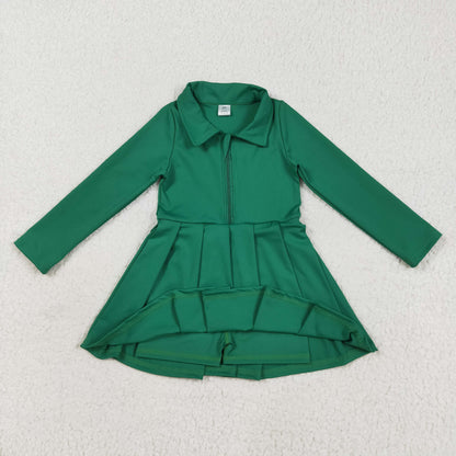 GLD1148 girls long sleeve zipper green Dress yoga