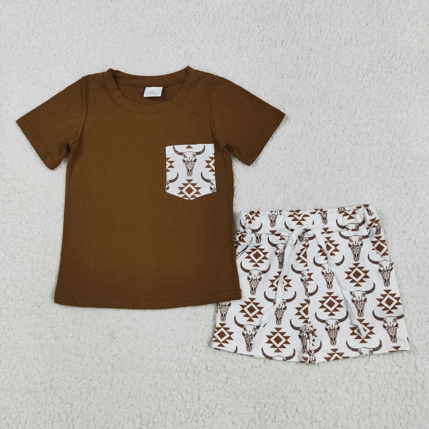 BSSO1319 Boys pocket brown cow shorts outfits