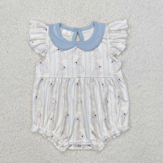 SR2132 Easter Bow blue doll collar white romper