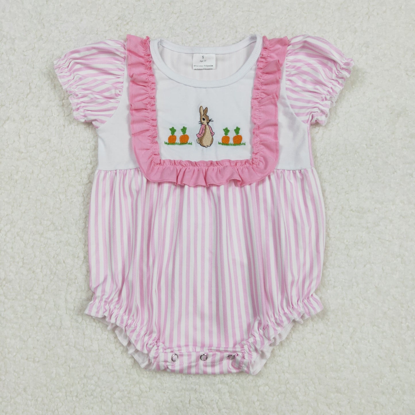 SR2144 Baby girls Easter pink puff sleeve bunny romper embroidery