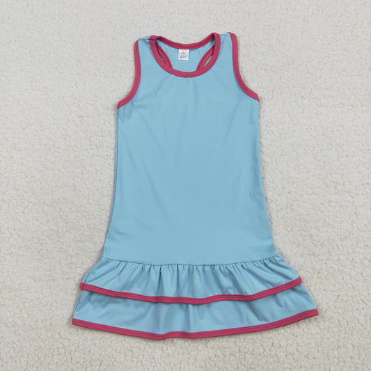 GSD2631 girls sleeveless blue rose Dress yoga