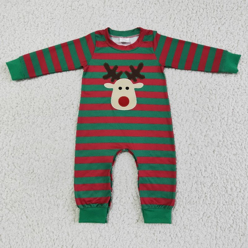 Matching Baby girls boys Christmas deer stripe clothing embroidery