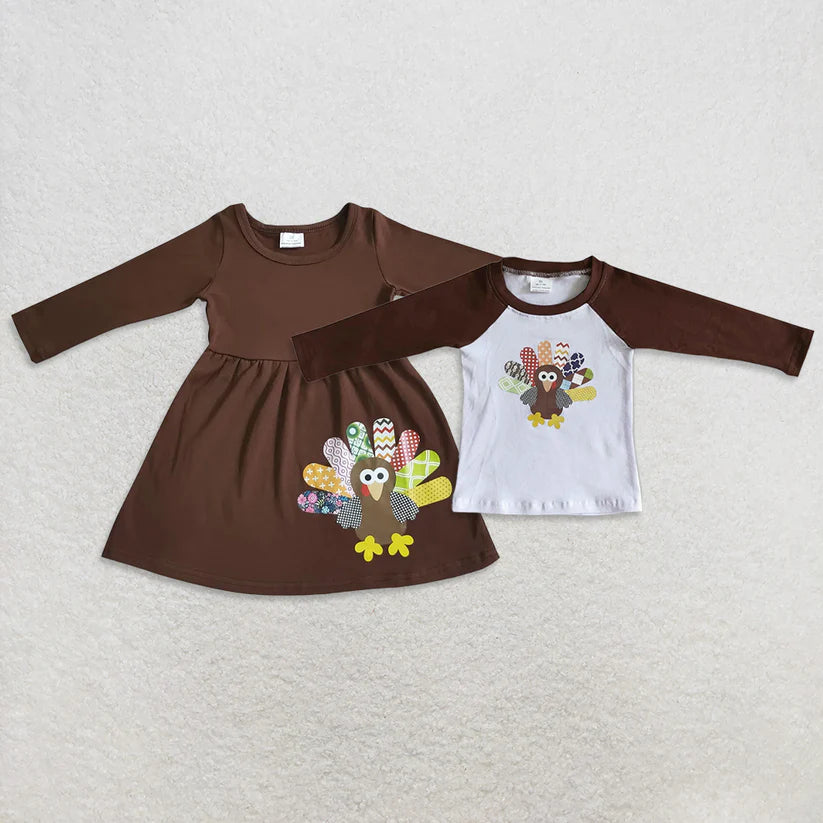 Matching Baby girls Thanksgiving turkey brown clothing
