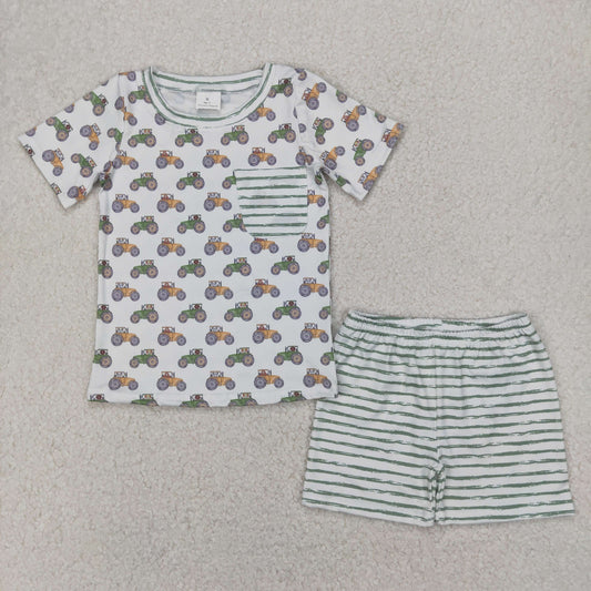 BSSO1354 Boys tractor pocket stripe short sleeve shorts outfits