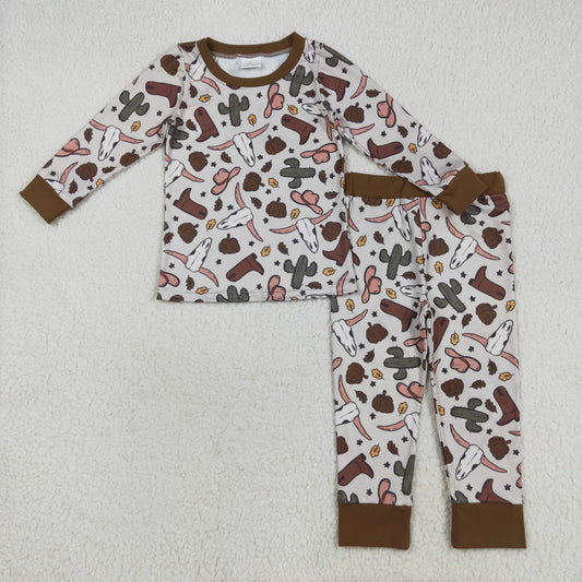 BLP1141  baby Boys cactus bull hat boot brown pajamas