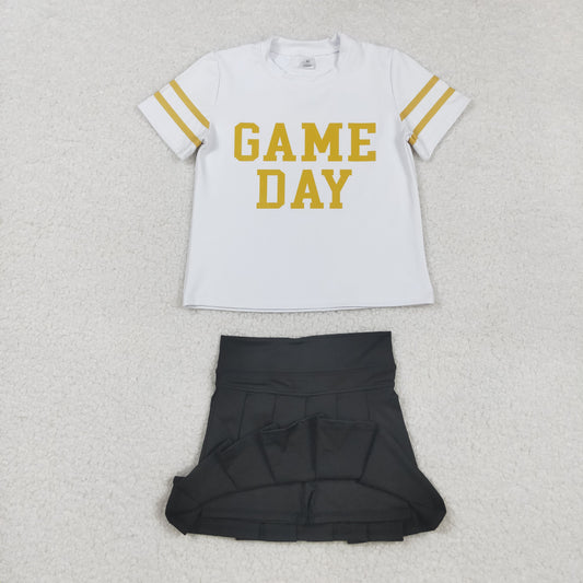 GSD2760 girls GAME DAY short sleeve black skirt outfits  yoga