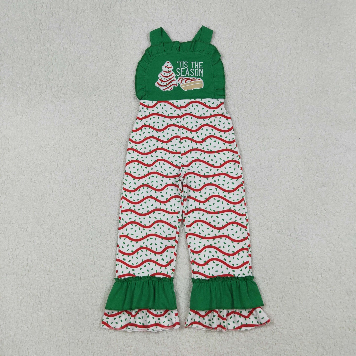 SR3178 baby girls Christmas pie tree green red wave Jumpsuit  embroidery