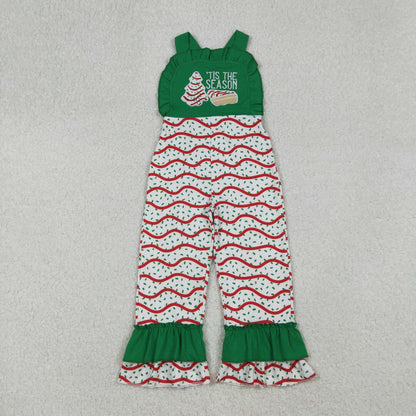 SR3178 baby girls Christmas pie tree green red wave Jumpsuit  embroidery