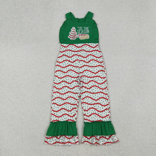 SR3178 baby girls Christmas pie tree green red wave Jumpsuit  embroidery