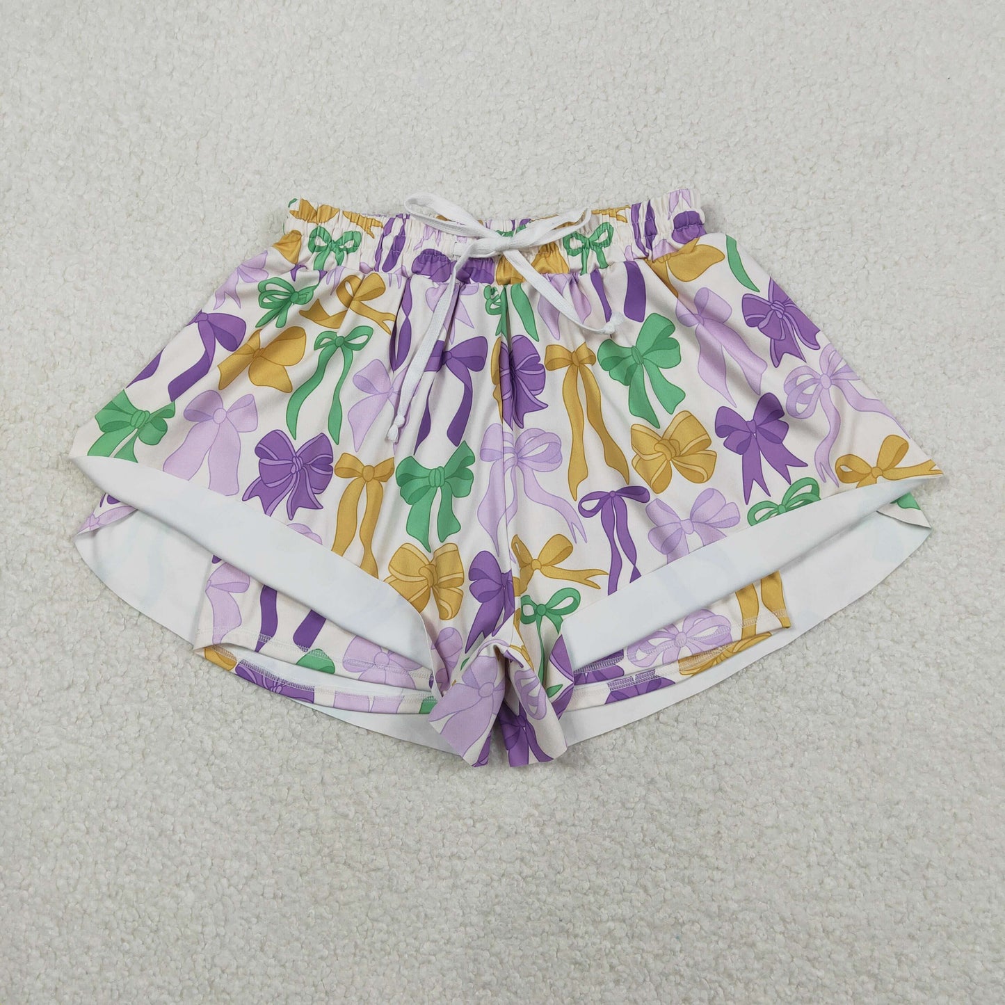 SS0681 Adult women Mardi Gras bow purple Shorts yoga