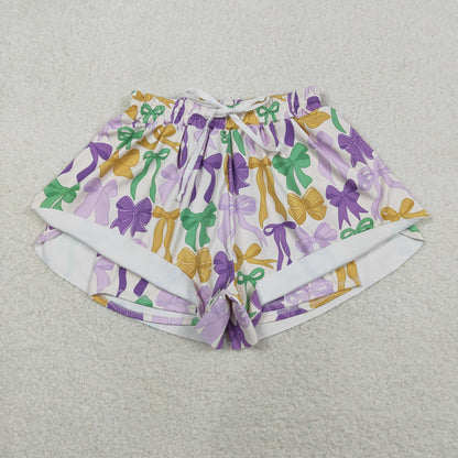 SS0681 Adult women Mardi Gras bow purple Shorts yoga