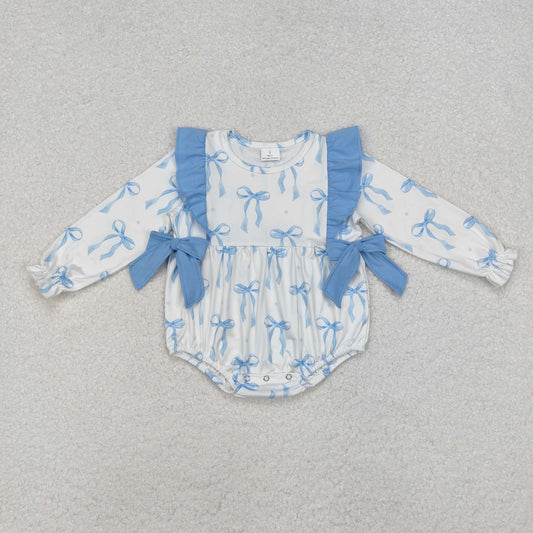 LR2043 Baby girls blue bows romper