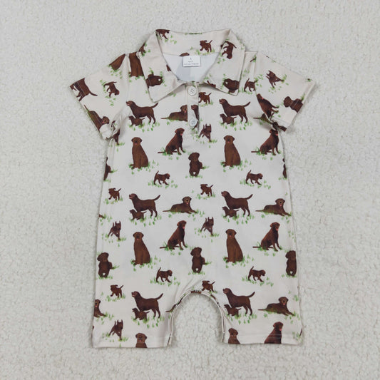 SR3174 baby short sleeve brown puppy button romper