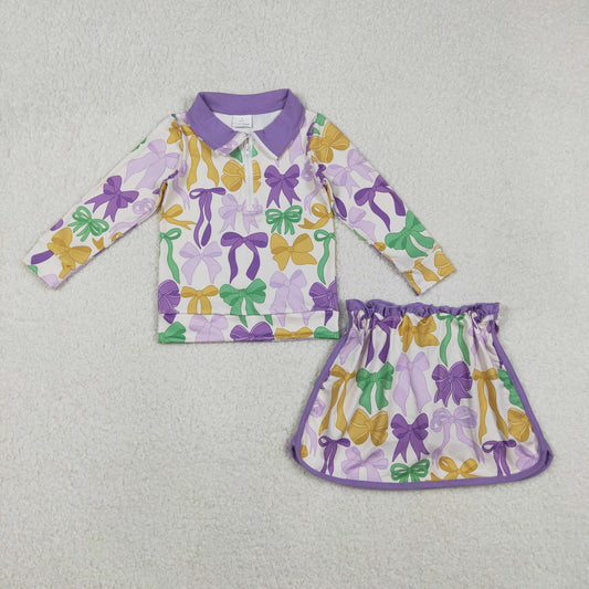 GLD1333 baby girls purple bow skirt zip long sleeve Outfits