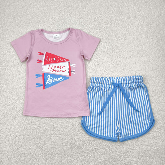 GSSO2288 baby girls All Star short sleeve blue stripe shorts outfits