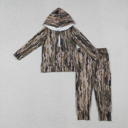 Matching Baby boys camo zipper hooded outfits
