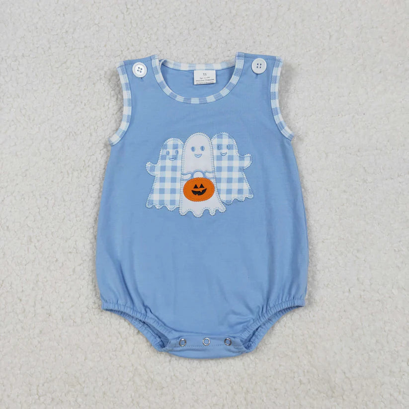 Matching Baby girls boys Halloween ghost pink blue outfits romper clothing embroidery