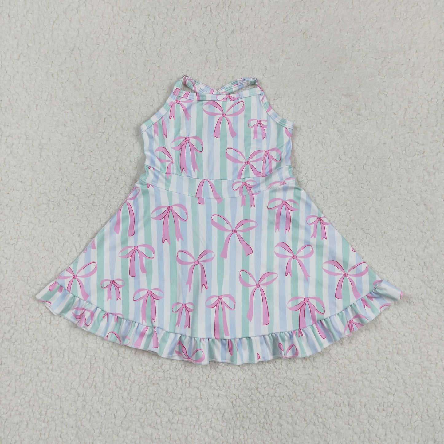 GSD2297 girls sleeveless rose bow stripe Dress yoga