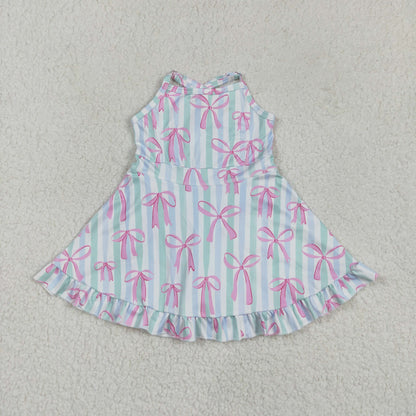 GSD2297 girls sleeveless rose bow stripe Dress yoga