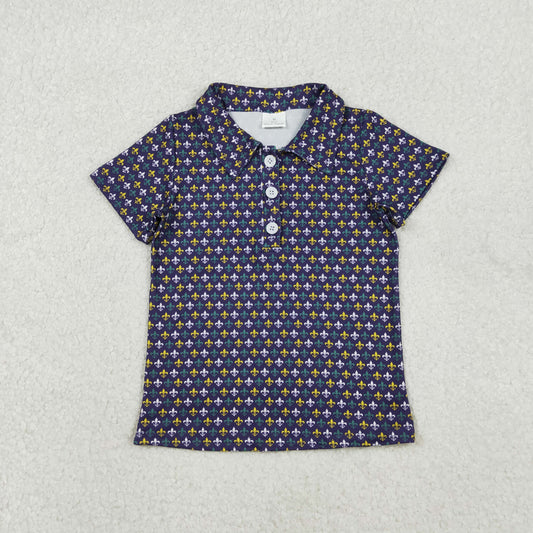 BT1356 baby boys Mardi Gras button sleeve shirt top