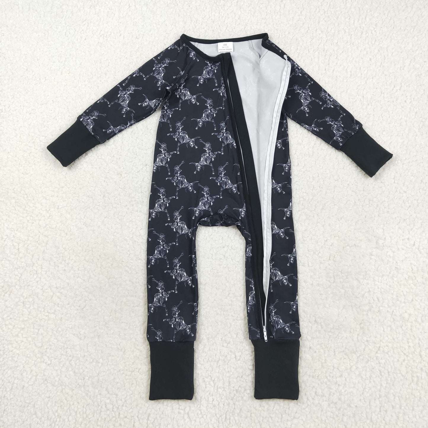 LR2466 baby cowboy zipper black romper